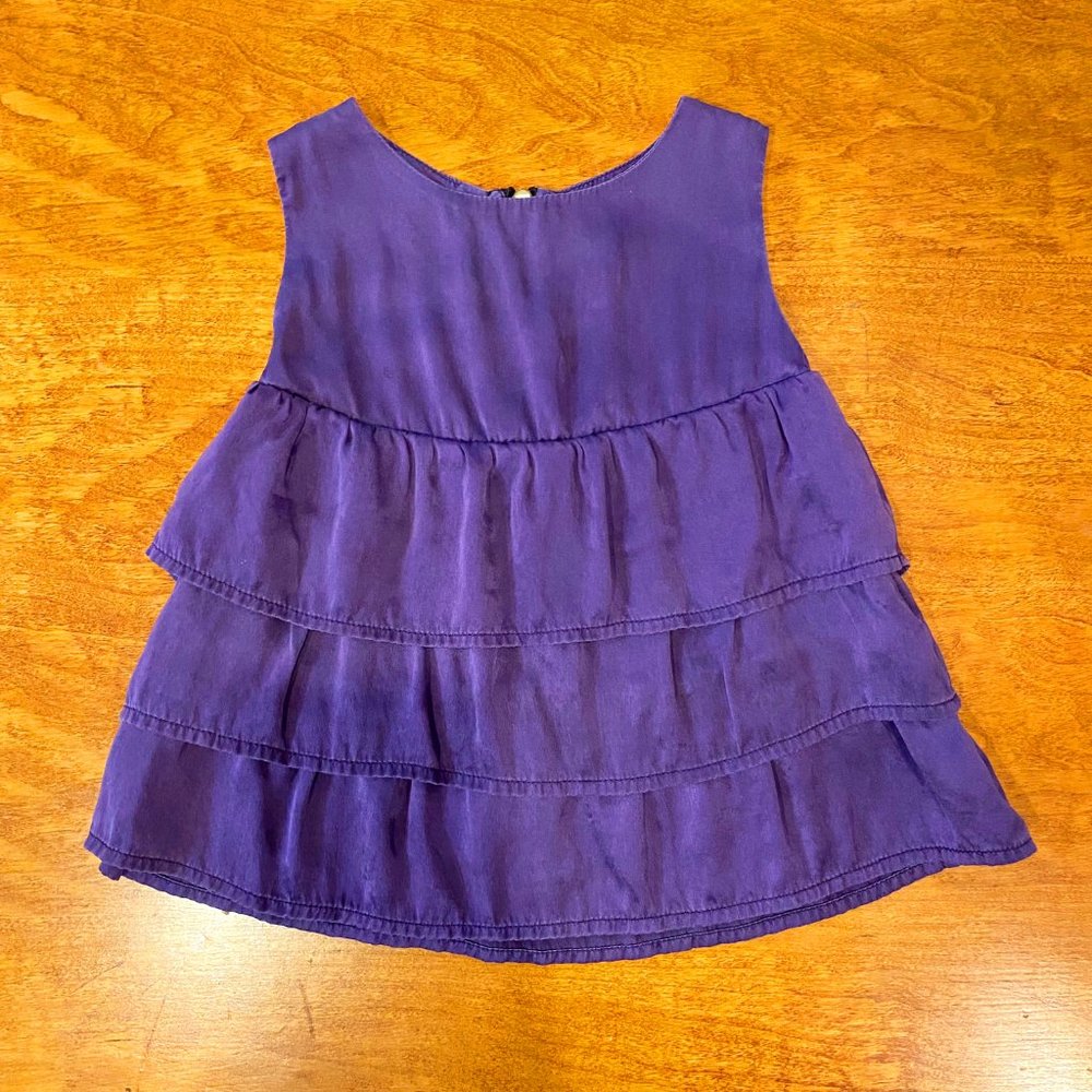 Egg 100% Silk Purple Ruffled Dress with Zipper